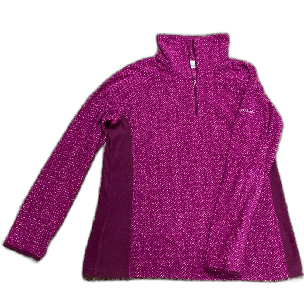 Columbia Women's Glacial Fleece Magenta Pink Chevron Print 1/2 Zip LS Fleece XL